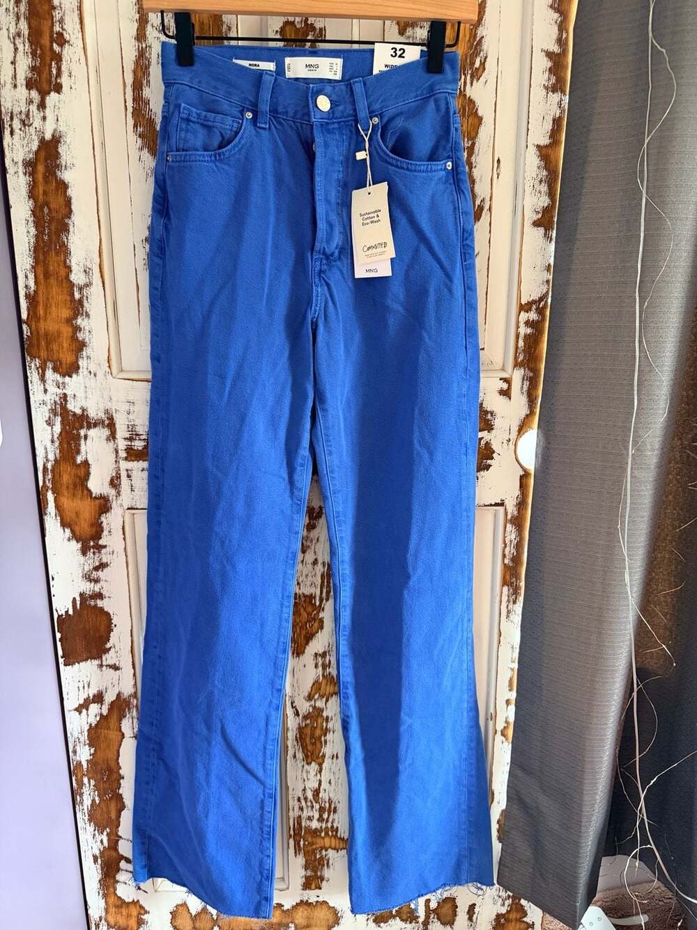 Mango Nora High Waist Wide Leg Jeans in Cobalt Blue